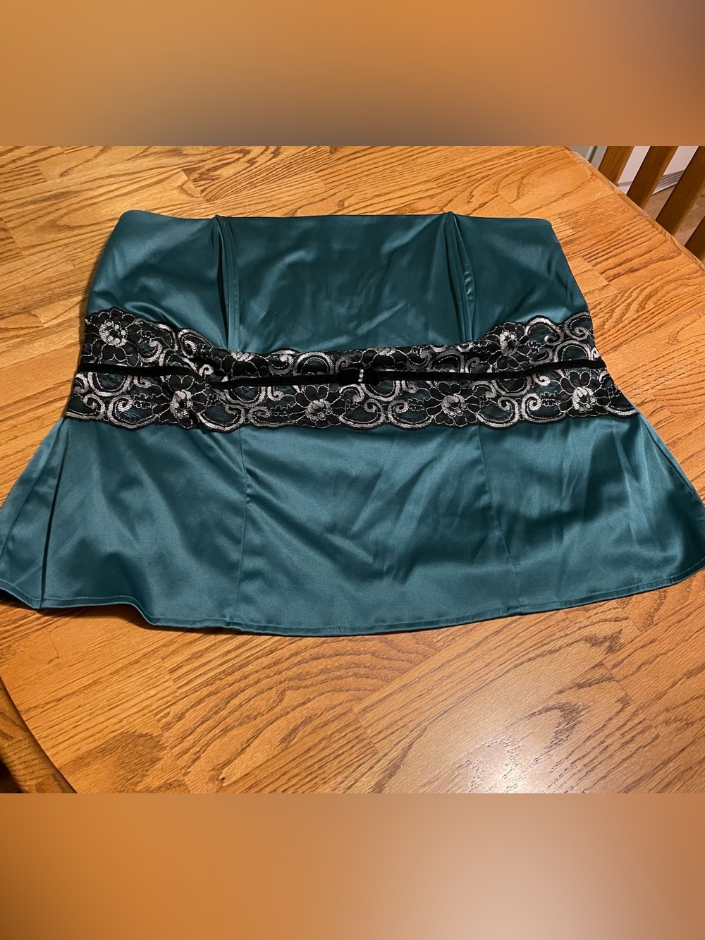 Torrid Teal Satin Women's Strapless Top with Black Lace Trim